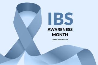 Vector image of IBS month with blue ribbon 