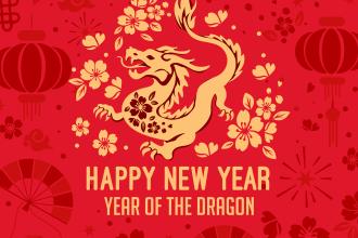Year of the Dragon Image with red background and gold dragon